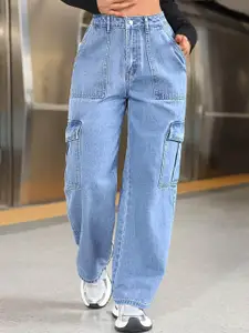 Aadvi Fashion Women Loose Relaxed Fit High-Rise Slash Knee Acid Wash Stretchable Jeans