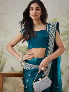 RACHNA Ethnic Motifs Beads and Stones Tissue Ready to Wear Saree