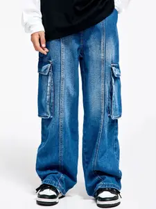 LULU & SKY Boys Straight Fit High-Rise Low Distress Heavy Fade Jeans