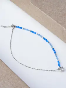 LIORA 925 Silver Jewellery Sterling Silver Rhodium Plated Blue Beaded Anklet