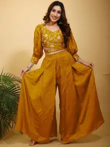 SANCIA Embroidered Sweetheart Neck Crop Top With Palazzos