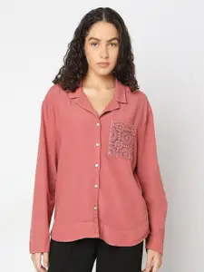 Vero Moda Women Oversized Fit Cuban Collar Solid Casual Shirt