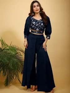 SANCIA Embroidered Sweetheart Neck Crop Top With Palazzos