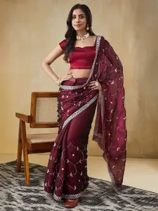 RACHNA Floral Embroidered Tissue Ready to Wear Saree