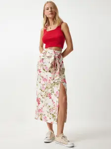 Happiness istanbul Women Floral Printed Pure Cotton A-Line Midi Skirt