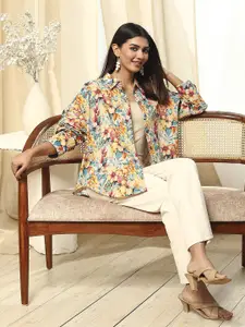 Biba Women Standard Relaxed Fit Spread Collar Floral Printed Cotton Casual Shirt