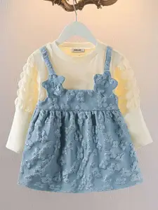 INCLUD Girls Colourblocked Fit & Flare Knee Length Dress