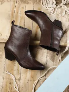 Nautica Women Mid-Top Textured Block Heel Regular Boots