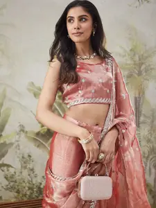 RACHNA Floral Embroidered Tissue Ready to Wear Saree