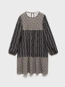 Mango Kids Girls Seersucker Floral Print A-Line Dress