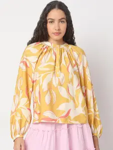 Vero Moda Women Floral Printed Mandarin Collar Bishop Sleeves Top