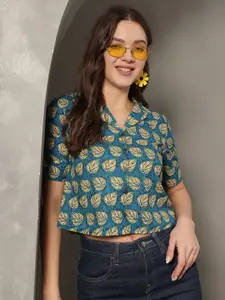 KALINI Women Floral Printed Cotton Shirt Style Crop Top