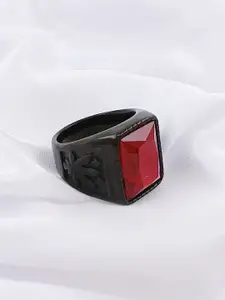 Saizen Men Sterling Silver Onyx Stone Studded Finger Ring