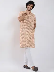 VASTRAMAY Hare Krishna Hare Ram Printed Pure Cotton Straight Kurta with Pyjamas