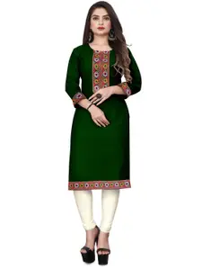 HF HOLYDAY FASHION Floral Embroidered Round Neck Straight Kurta