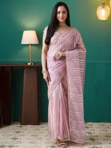 RACHNA Striped Embroidered Organza Ready to Wear Saree