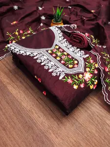 HMP Fashion Floral Embroidered Jacquard Chanderi Unstitched Dress Material