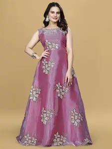 LADY SHOPI Women Embellished Embroidered Net Fit & Flare Maxi Dress