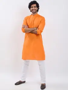 VASTRAMAY Mandarin Collar Pure Cotton Straight Kurta with Pyjamas