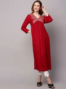 INDYES Women Floral Embroidered Thread Work Floral Handloom Kurta