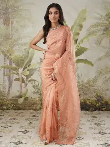 RACHNA Embroidered Work Net Ready To Wear Saree