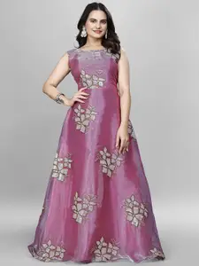 APNISHA Embellished Embroidered Net Fit & Flare Maxi Dress