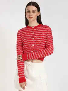 Tommy Hilfiger Women Typography Printed Crop Cardigan Sweater