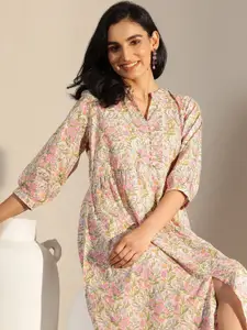 Libas Floral Print Puff Sleeve A-Line Midi Dress