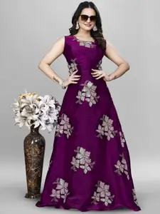 JULEE Women Embellished Embroidered Net Fit & Flare Maxi Dress