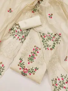 HMP Fashion Floral Embroidered Sequined Jacquard Chanderi Unstitched Dress Material