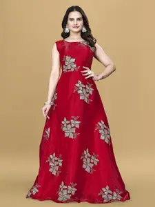 LADY SHOPI Women Floral Embroidered Net Fit & Flare Maxi Dress