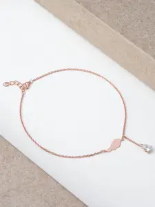 LIORA 925 Silver Jewellery Sterling Silver Rose Gold Plated Stones Studded Anklet