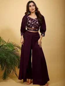 SANCIA Embroidered Sweetheart Neck Crop Top With Palazzos