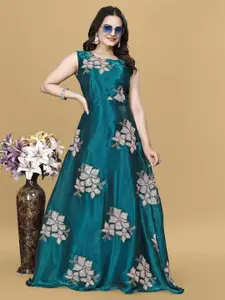 LADY SHOPI Floral Embroidered Sequined Maxi Gown Dress