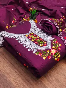 HMP Fashion Floral Embroidered Jacquard Chanderi Unstitched Dress Material