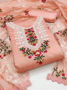 HMP Fashion Floral Embroidered Jacquard Chanderi Unstitched Dress Material