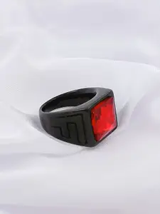 Saizen Men Stainless Steel Gemstone Studded Finger Ring