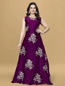 LADY SHOPI Embellished Embroidered Net Fit & Flare Maxi Dress