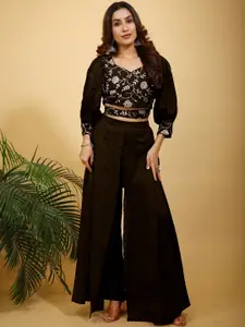 SANCIA Embroidered Sweetheart Neck Crop Top With Palazzos