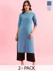 KALINI Selection Of 2 Round Neck Straight Kurtas