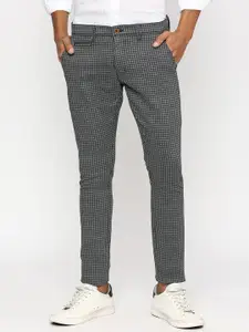 USMC Men Checked Smart Slim Fit Easy Wash Trousers