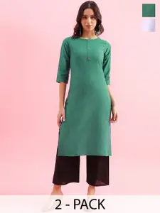 KALINI Selection Of 2 Round Neck Straight Kurtas