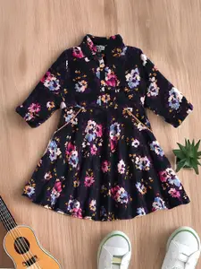 Bella Moda Girls Floral Printed Cotton A-Line Knee Length Dress