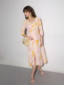 Vero Moda Floral Print Puff Sleeve Fit & Flare Midi Dress