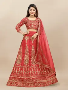 A TO Z CART Embroidered Thread Work Semi-Stitched Lehenga & Unstitched Blouse With Dupatta