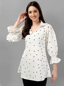 RIEKA Women Polka Dot Printed Shirt Collar Top