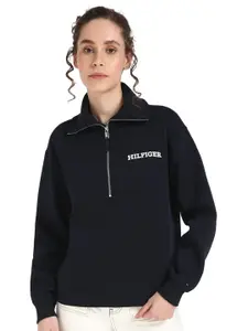 Tommy Hilfiger Fashion Women Cotton Embroidered Mock Collar Pullover Sweatshirt