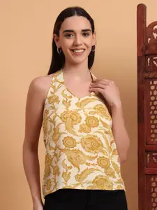 Anouk Rustic Women Ethnic Motifs Printed Halter Neck Sleeveless Styled Back Top