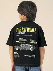 Kids Ville Boys Batman Typography Printed Round Neck Cotton Oversized T-shirt