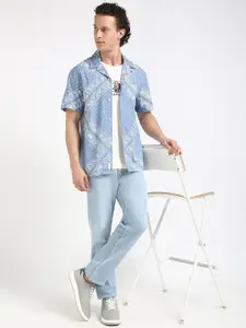 Tommy Hilfiger Men Cuban Collar Ethnic Motifs Printed Cotton Casual Shirt